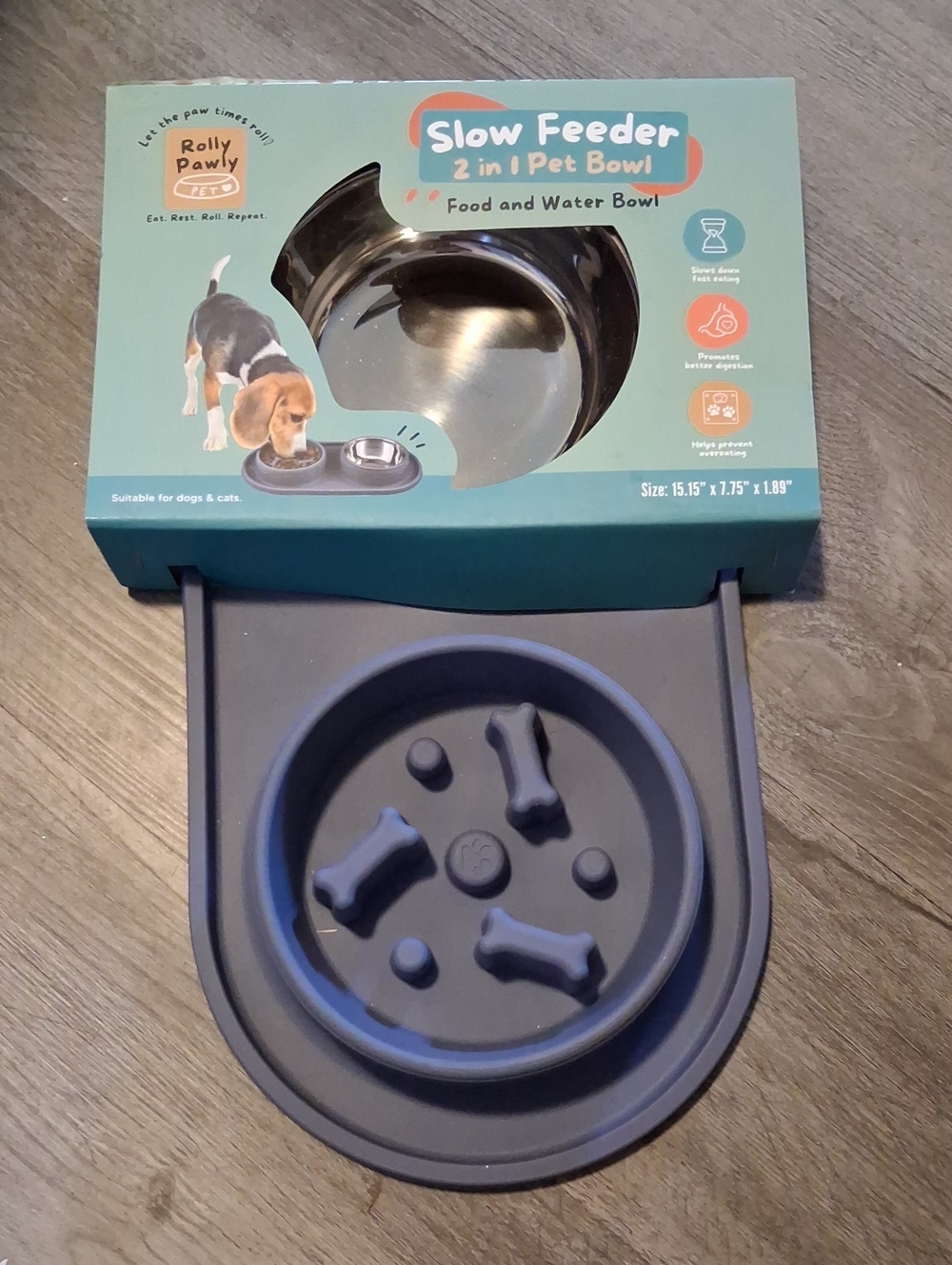BNIP Rolly Pawly 2 In 1 Slow Feeder Pet Bowl - Gray